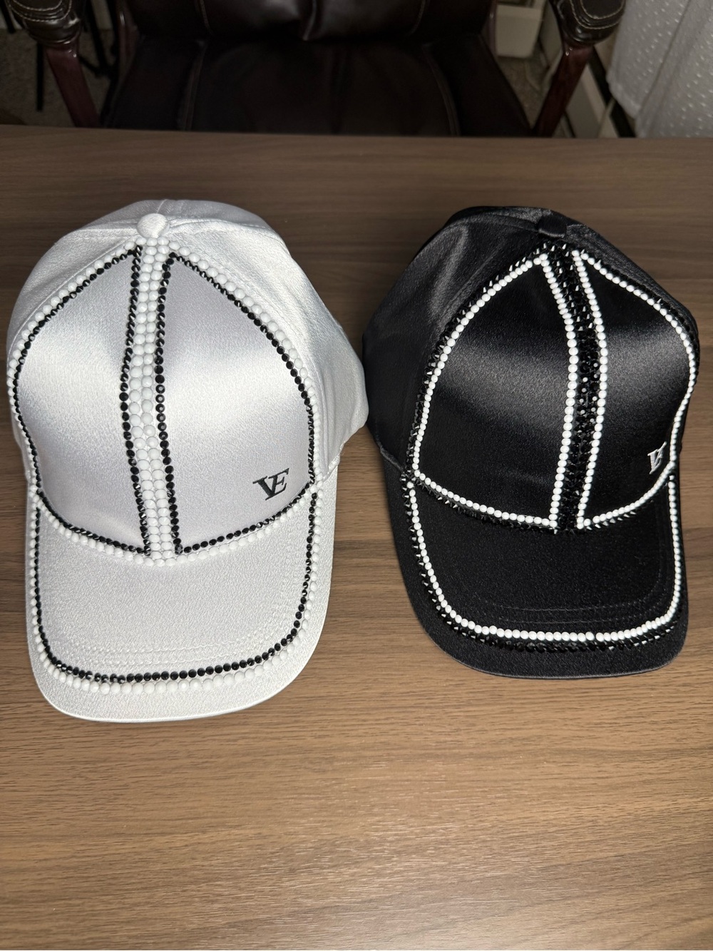 Embellished Satin Baseball Cap - Black or White